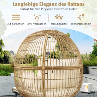 Costway Λευκή XXL Πολυθρόνα Ρατάν Κήπου με Υποπόδιο και Μαξιλάρια H...