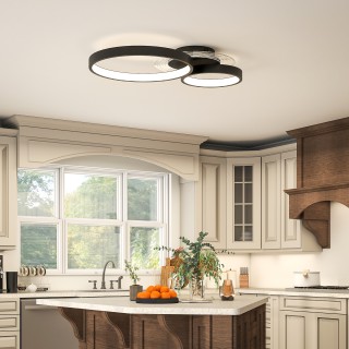 HOMCOM Μοντέρνα Μαύρη LED Οροφής 3 Δακτυλίων, Ρυθμιζόμενη Φωτεινότη... HOMCOM Μοντέρνα Μαύρη LED Οροφής 3 Δακτυλίων, Ρυθμιζόμενη Φωτεινότη...