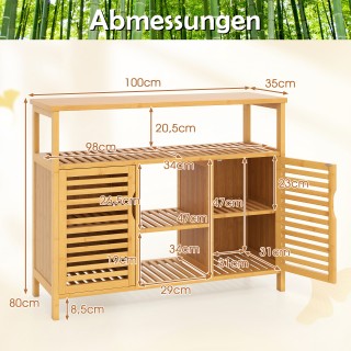 Costway Ελεύθερη Ντουλάπα Μπάνιου από Μπαμπού με 2 Πόρτες και Ανοιχ...