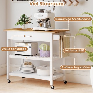 Costway Λευκός Κινητός Κουζινικός Καρότσι με Πάγκο και Συρτάρι KC58...