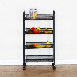 BAKAJI Πολυλειτουργικό Τροχήλατο Καρότσι Αποθήκευσης 4 Ραφιών Μαύρη...