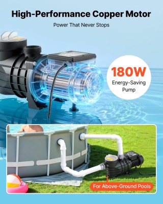 VEVOR Αντλία Πισίνας 180W, 10,800 L/H, Μοναδική Ταχύτητα, AC 220-24...