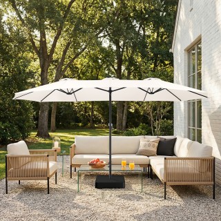 BAKAJI Διπλή Ομπρέλα Κήπου 4,6 Μέτρων με Βάση και Αντιηλιακή Προστα...