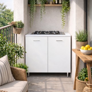 Shally Dogan Κουζίνα 80x60x85εκ Λευκή με 4 Εστίες και Χυτοσιδηρές Π...