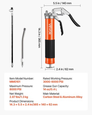 VEVOR Πιστολέτο Γράσου 8000 PSI με Αξεσουάρ για Αυτοκίνητα και Θαλά...