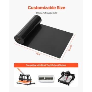VEVOR Γυαλιστερό Μαύρο Ρολό Θερμομεταφερόμενου Βινυλίου 304.8 x 213...