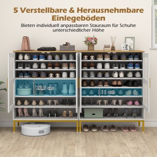 Costway Μοντέρνα Λευκη Ξύλινη Παπουτσοθήκη με Πόρτες, Ρυθμιζόμενα Ρ...