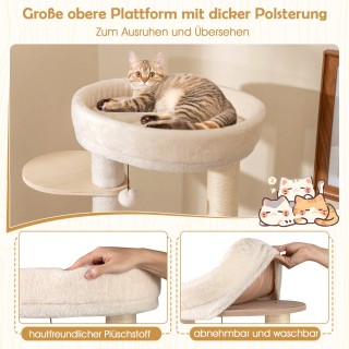 Costway Ξύλινος Γατόδεντρο 143 εκ με Κάθετη Κρυψώνα και Στύλους από...