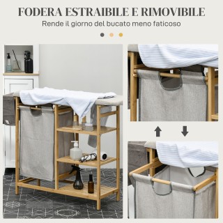 HOMCOM Καλάθι Απλύτων από Μπαμπού και Πολυεστέρα με Σιδερώστρα και ...