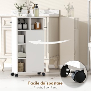 HOMCOM Κινητό Σωτήριο Χώρου Μπάνιο με Ρόδες, 3 Συρτάρια και 5 Ράφια...