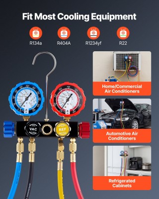 VEVOR Σετ Πολλαπλών Μετρητών Κλιματισμού για Ψυκτικά R134a R404A R1...