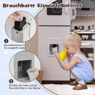 Costway Παιδική Διαδραστική Κουζίνα με Φώτα και Ήχους, Ξύλινο Σετ Μ...