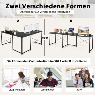 Costway Γωνιακός Υπολογιστής Γραφείου με Βάση Οθόνης Μαύρος CB10122DK