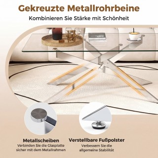Costway Ορθογώνιο Τραπέζι Καφέ από Σκληρυμένο Γυαλί, Μοντέρνος Σχεδ...