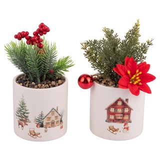 Villa DEste Σετ 4τμχ  Χριστουγεννιάτικο τεχνητό φυτό σε κεραμικό δο...