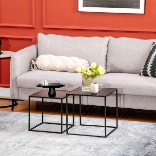 HOMCOM Σετ από 2 Τετράγωνα Στοιβαζόμενα Τραπεζάκια Καφέ για Σαλόνι ...