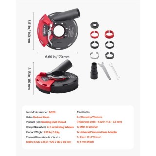 VEVOR Γωνιακός Τροχός Σκονιστήρας 4-5 ιντσών με 6 Ροδέλες Σύνδεση σ...