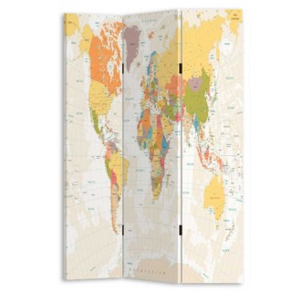 BAKAJI  Παραβάν 3 Πάνελ με Εκτύπωση Μπρος-Πίσω Υδρόγειος Χάρτης Δια...