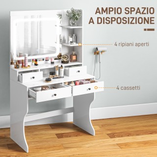 HOMCOM Τουαλέτα Μακιγιάζ με Φώτα LED 3 Αποχρώσεις και Καθρέφτη  Θύρ...