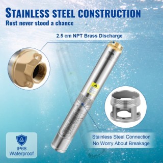 Υποβρύχια Αντλία VEVOR 550W, 50L/min, 89m, 20m Καλώδιο, Αυτόματος Δ...