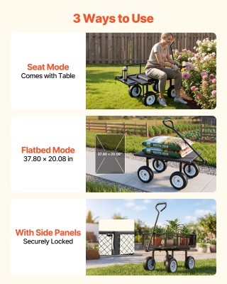 VEVOR Καρότσι Κήπου με Κάθισμα, Χωρητικότητα 226.8 kg, Ρολλά με Ρυθ...