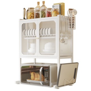 BAKAJI Ράφι Ντουλάπι Φούρνου Μικροκυμάτων με Γυάλινη Βιτρίνα σε Λευ...