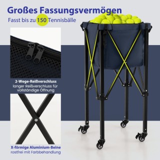 Costway Πτυσσόμενο καρότσι τένις με ρόδες και αποσπώμενη τσάντα για...