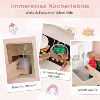 Costway Παιδική Κουζίνα με Αποθηκευτικό Χώρο & 17 Αξεσουάρ Ξύλινη Π...