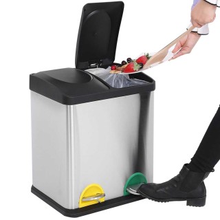 BAKAJI  Κάδος Ανακύκλωσης 30 LT Ατσάλι 2 Χώροι Κάδος Απορριμμάτων μ...