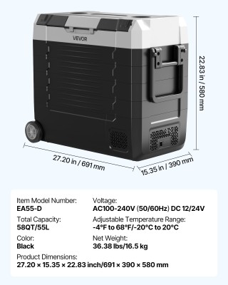 VEVOR Ηλεκτρικό Ψυγείο Αυτοκινήτου με Κομπρέσορα 55L -12/24V/AC100-...