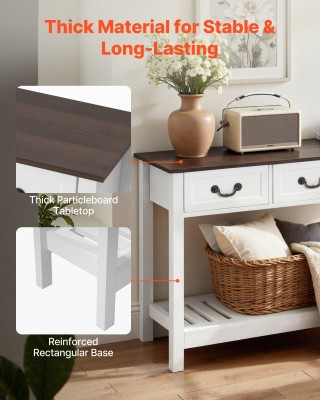 VEVOR Ξύλινη Κονσόλα  120 x 30 x 80 cm με Συρτάρια και Ράφι, Καφέ-Λ...