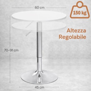 BAKAJI Στρογγυλό Λευκό Ρυθμιζόμενο Μπαρ Τραπέζι Διαμέτρου 60 εκ. γι...