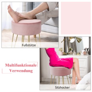 Costway Στρογγυλό Σκαμπό Βελούδινο με Μεταλλικά Πόδια σε Ροζ Χρώμα ...