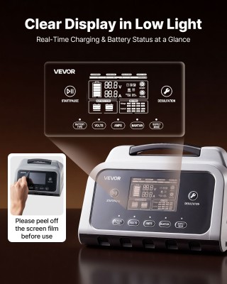 VEVOR Έξυπνος Φορτιστής Μπαταρίας 20A για 6V 12V 24V (LiFePO4, Μολύ...