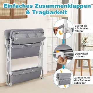 Costway Φορητή Αλλαξιέρα με Ρόδες και Ρυθμιζόμενο Ύψος σε Γκρι Χρώμ...