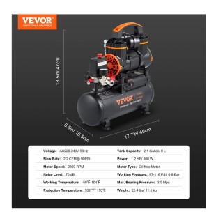 Αεροσυμπιεστής Χωρίς τη Χρήση Λαδιού 8 Lt 900 W VEVOR WSK9L900W220V... Αεροσυμπιεστής Χωρίς τη Χρήση Λαδιού 8 Lt 900 W VEVOR WSK9L900W220V...