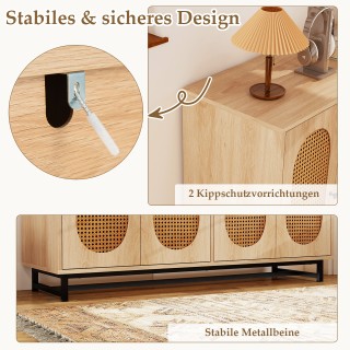 Costway Μπουφές Sideboard με 4 Πόρτες από Rattan και Ρυθμιζόμενα Ρά...