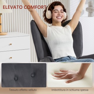 HOMCOM Γκρι Σκούρα Περιστρεφόμενη Πολυθρονίτσα Σαλονιού με Βελούδιν...