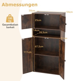 Costway Βιβλιοθήκη με 4 Πόρτες και Ρυθμιζόμενα Ράφια 111 x 54 x 30 ...