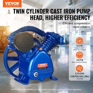 VEVOR  Κεφαλή Αντλίας Αεροσυμπιεστή 5.5HP 5.75CFM @ 90PSI 2-Κύλινδρ...