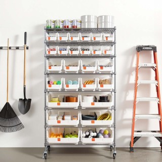 VEVOR 8-Επίπεδη Ραφιέρα με Ρόδες, Σύστημα Αποθήκευσης με 26 Κάδους ...