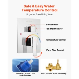 VEVOR Σετ Ντους με Τετράγωνο Κεφαλή Βροχής 10 και Χειρολαβή σε Χρώμ...