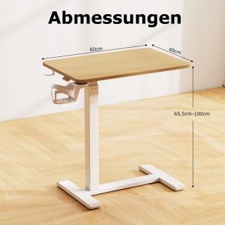 Costway Ρυθμιζόμενο Τραπέζι Κρεβατιού με Κρυφές Ρόδες & Θήκη Ποτηρι...