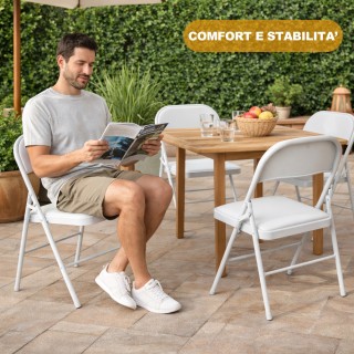 Shally Dogan Σετ 4 Λευκές Μεταλλικές Καρέκλες με Καπιτονέ Κάθισμα α...