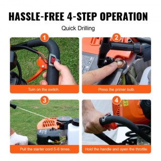 VEVOR  Τρυπάνι Γαιών Βενζίνης 63CC 2400W με 8 Δράπανο & 1 Προέκταση...