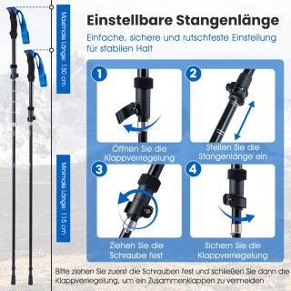 Costway Πτυσσόμενα Μπαστούνια Πεζοπορίας με Ταχεία Ασφάλιση για Ύψο...