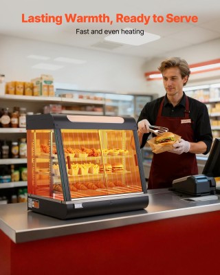 VEVOR Επαγγελματική Βιτρίνα Θερμαινόμενη 3 Επιπέδων 1200W με LED, Ρ...