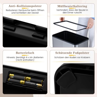 Costway Κάδος Απορριμμάτων 60 Λ με Πτέρυγες & Αισθητήρα Κίνησης Υπέ...