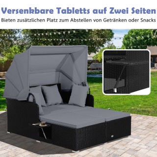 Costway Διπλή Ξαπλώστρα Κήπου Rattan με Σκίαστρο και Έπιπλα σε Γκρι...