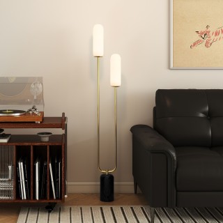 HOMCOM Λάμπα Δαπέδου U με 2 Φώτα, Διακόπτη Ποδιού και Μαρμάρινη Βάσ...